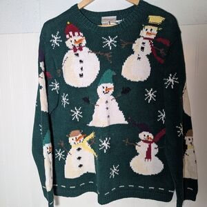 Coldwater Creek Christmas Snowman Sweater Sz L Ramie/Cotton Blend Ugly Sweater